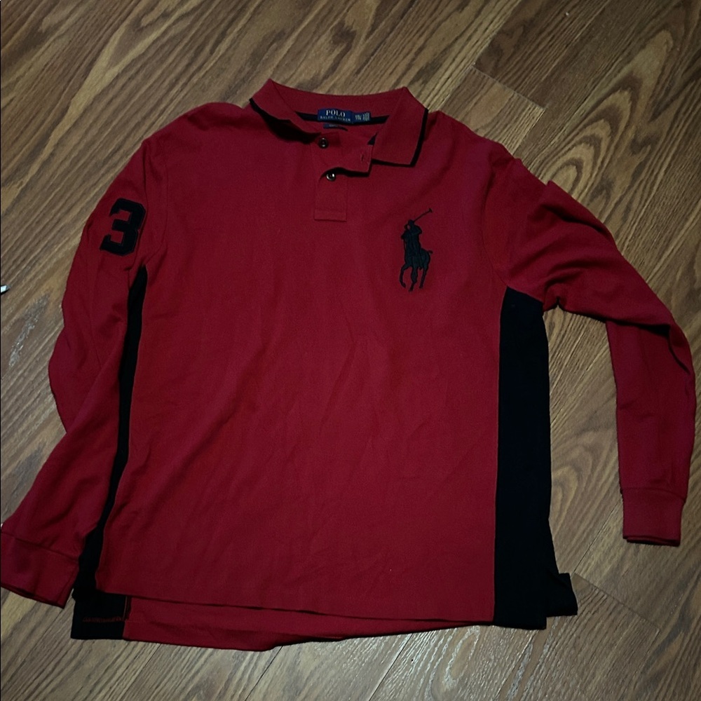Polo Ralph Lauren Custom Fit Men's Size XXL Long Sleeved‎ Red & Black Polo Shirt